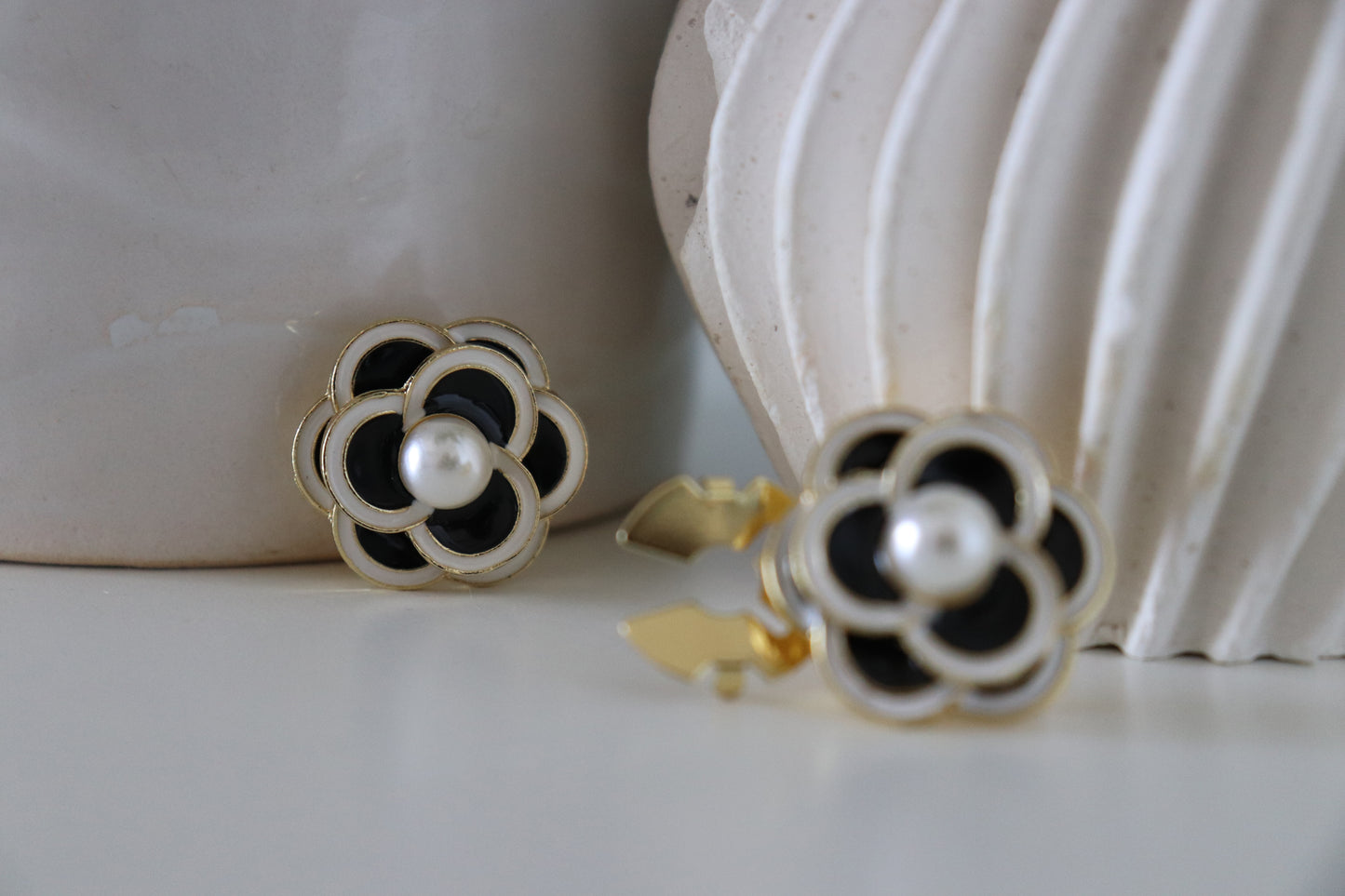 Black Flower with Pearl